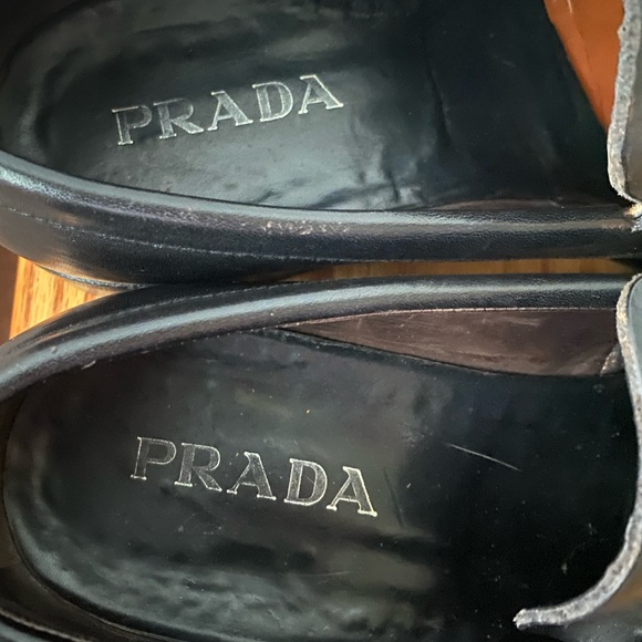 VINTAGE 90’s Y2K PRADA Black Leather Square Toe Slip-On Chunky Loafers SZ 9 - Picture 7 of 10